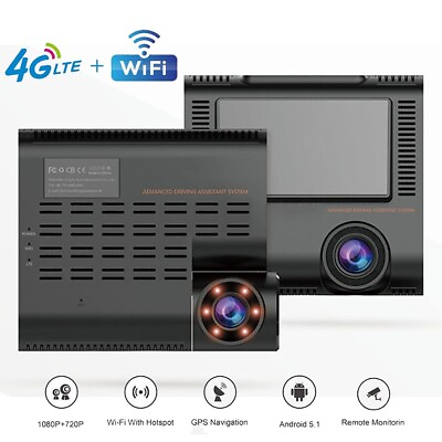#ad 4G WiFi Android Car Dash Cam DVR Car assist GPS track SOS button 1080P Dual lens $160.65