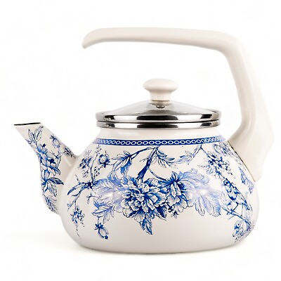 #ad BLUE BIRD ENAMEL KETTLE Stovetop Tea Pot Vintage Antique Tea Kettle 2.3 QT $43.16