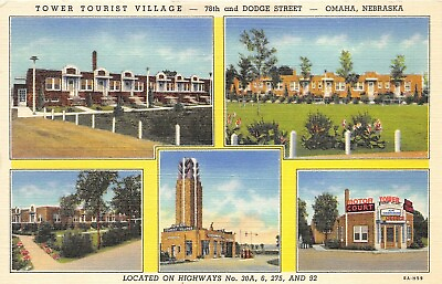 #ad Omaha Nebraska 1950s Postcard Tower Tourist Village Motor Court Motel $6.33