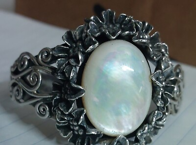 #ad Vintage Sterling Fashion Jewelry 925k Cuff Bracelet Gemstone Set Flower Motif $89.00
