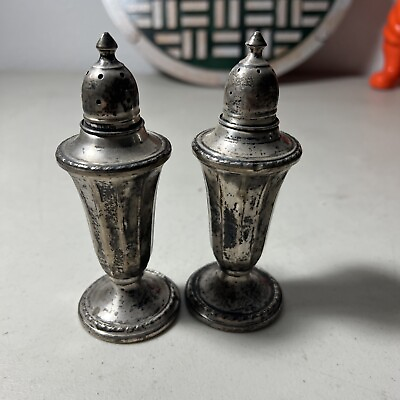 #ad Vintage N S CO Sterling Silver Saltamp;Pepper Shakers 75g 4.75quot; Tall Weighted $24.99
