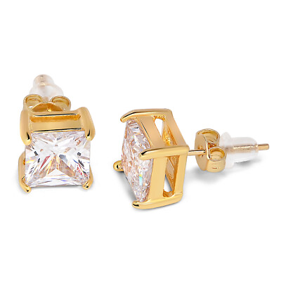 #ad Buyless Fashion Girls Stud Earrings Gold plated Squared Crystal CZ In Gift Box $6.27