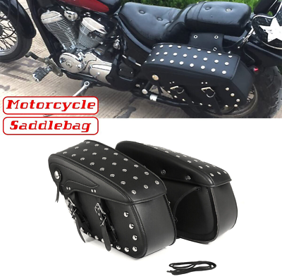 #ad Pair PU Leather Motorcycle Side Saddlebags Saddle Bag Luggage Storage Waterproof $119.26
