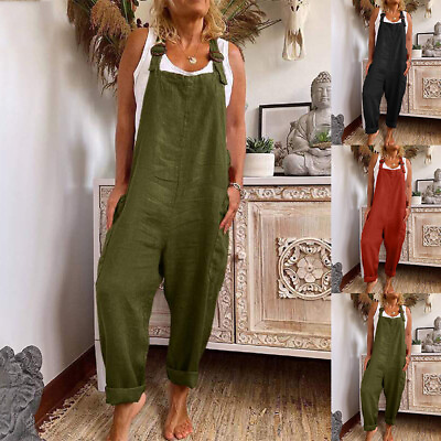 #ad Womens Overalls Dungarees Summer Loose Trousers Ladies Baggy Jumpsuit Playsuit $23.46