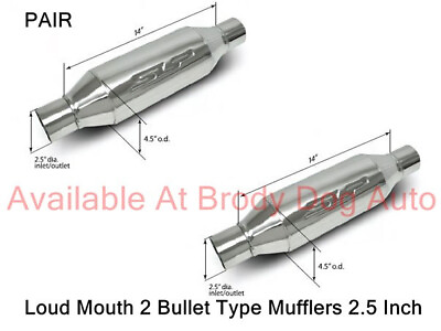 #ad SLP 31064 Bullet LOUD MOUTH 2 Mufflers Stainless 2.5quot; In Out 310013818 PAIR LM2 $229.99