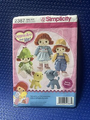 #ad Simplicity 2387 Raggedy Ann amp; Me 16quot; Rag Doll Dog Cat amp; Clothes Toy Pattern Q5 $9.50