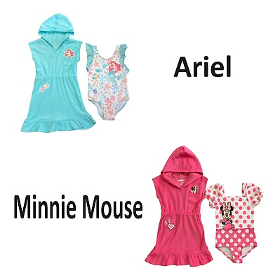 #ad Disney Girl#x27;s 2 Piece One Piece Swimsuit and Hooded Cover Up Set $19.99