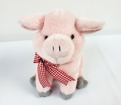 #ad Applause Pig Plush pink sitting 8 In Stuffed Animal Toy bow ribbon 1993 vintage $9.00