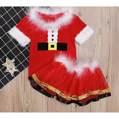 #ad Kids Girls Xmas Outfits Faux Fluffy Fur Christmas Costume Performance Winter $16.17