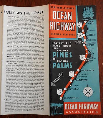 #ad New York to Florida Ocean Highway c. 1940#x27;s American Road Trip Map $30.00