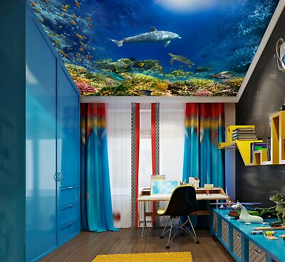 #ad 3D Ocean Dolphin NA2417 Ceiling WallPaper Murals Wall Print Decal AJ US Fay $116.99