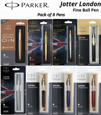 #ad Parker Jotter London Series Fine Ball Point Pen Blue Ink Pack of 8 Pens $68.37