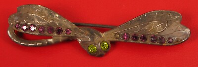 #ad STUNNING ANTIQUE EARLY COSTUME RHINESTONE DRAGONFLY BROOCH PIN RARE $395.00