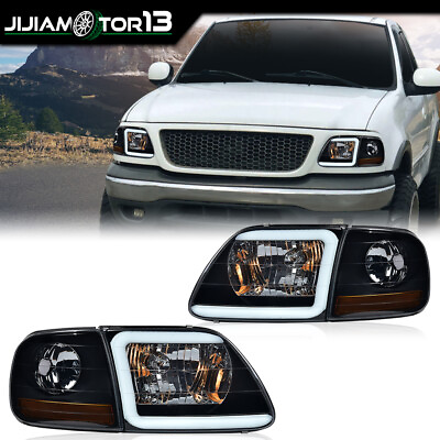 #ad Fit For 97 04 F150 Expedition LED Tube Headlights amp; Corner Parking Lights Smoke $68.46