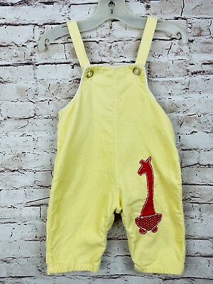 #ad Vintage Yellow Corduroy Overalls Jumper Pants Red Circus Giraffe Aplique READ 9m $12.00