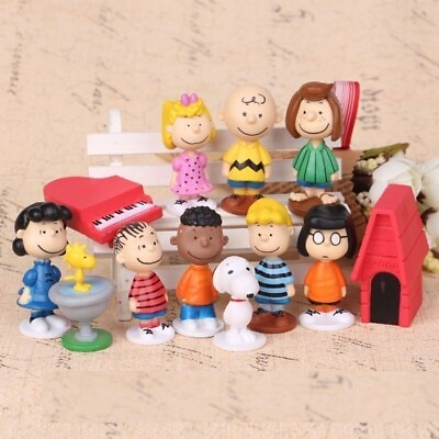 #ad Peanuts Charlie Brown Snoopy amp; Friends Playset 12 Figures Cake Topper Toy Set $11.49