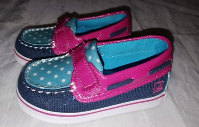 #ad Sperry Top Sider Toddler Baby Girls Boat Shoes sz 3 Pink Blue Polka Dots $26.09
