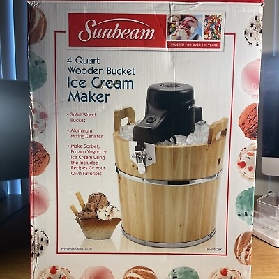 #ad Sunbeam 4 Quart Ice Cream Maker Wooden Bucket w Original Box Frsbwdbk $65.00