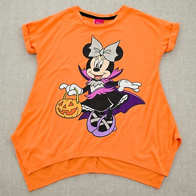 #ad Disney Girls T Shirt Minnie Mouse Halloween Cap Sleeve Crewneck Orange Sz M 7 8 $10.88