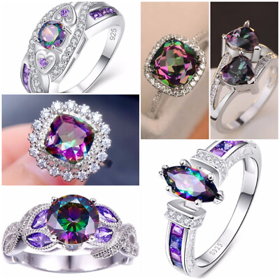 #ad Elegant 925 Silver Jewelry Cubic Zircon Women Wedding Engagement Ring Sz 6 10 C $2.95