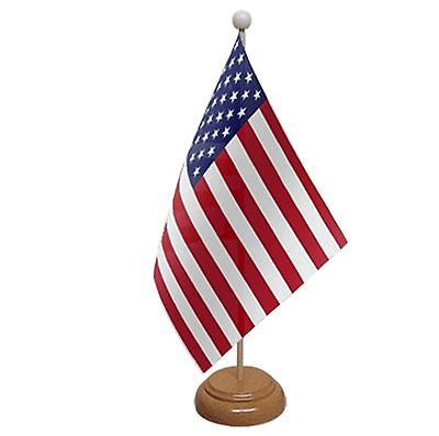 #ad USA TABLE FLAG 9quot;X6quot; WITH WOODEN BASE FLAGS UNITED STATES OF AMERICA AMERICAN GBP 7.45