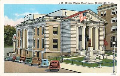 #ad c1940 Greene County Court House Old Cars Greeneville TN Tennessee P428 $5.59