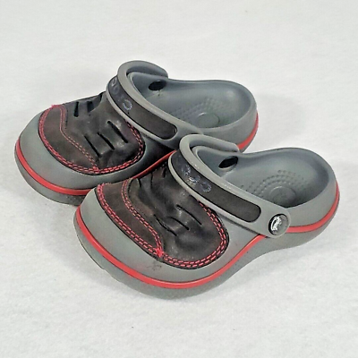 #ad Crocs Houser Yukon Kids Toddler Gray Black Red Sandal Clogs Childs Size 6 7 $10.99
