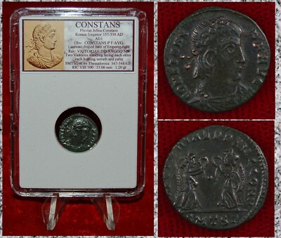 #ad Ancient Roman Empire Coin CONSTANS Two Victories With Wreath Thessalonica Mint $49.00