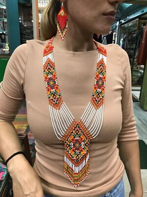 #ad seeds beads native american necklace jewellery with matching earrings $8.25