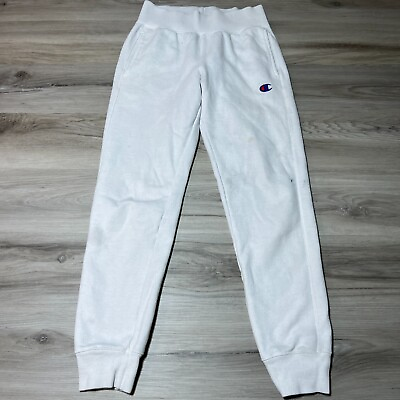 #ad Champion Reverse Weave White Embroidered Elastic Waist Sweatpants Adult Small $18.88