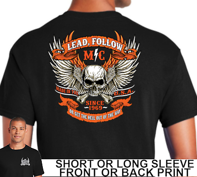 #ad Biker Lead Follow Or Get Out Of The Way Classic American Motorcycle Mens T Shirt $18.08