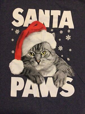 #ad Santa Paws Shirt Christmas Cat Men’s Small Blue Gray $10.00