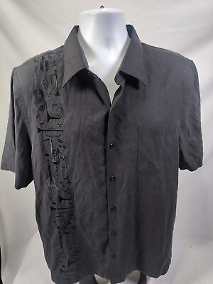#ad Nat Nast Shirt Mens Large Black Silk Blend Musical Embroidered Design $24.70