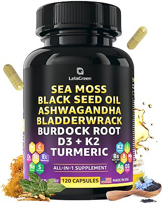 #ad Ocean Wild Sea Moss Capsules 120 Black Seed Oil Sea Moss Pills with Seamoss... $33.53