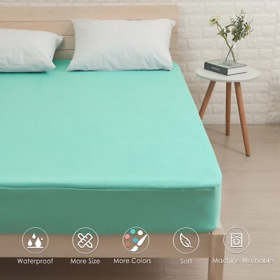 #ad 1 PC Colorful Brushed Fabric Fitted Sheet Protector Breathable Mattress Covers $54.76