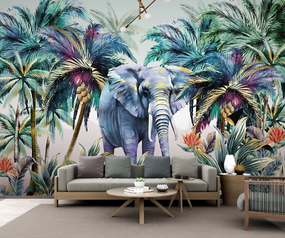 #ad 3D Palm Tree Elephant Wallpaper Wall Mural Removable Self adhesive 562 AU $349.99