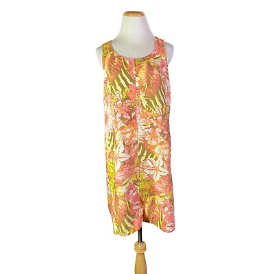 #ad J. Jill PM Love Linen Floral Print Sleeveless Shift Dress Coral Pink $19.79
