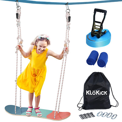 #ad Stand Up Surfing Tree Swing Backyard Swing for Kids Up to 300LB w 45ft Slackline $37.82