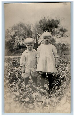 #ad c1910#x27;s Children Kids Scene Field RPPC Photo Unposted Antique Postcard $29.95