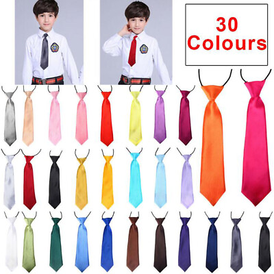 #ad Kids Tie Loop Classic Wedding Elasticated Childs Necktie Boys Plain Party Smooth $4.72