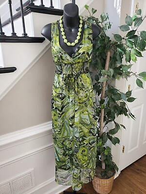 #ad Magic Women#x27;s Green 100% Polyester V Neck Sleeveless Long Maxi Dress Size Medium $28.00