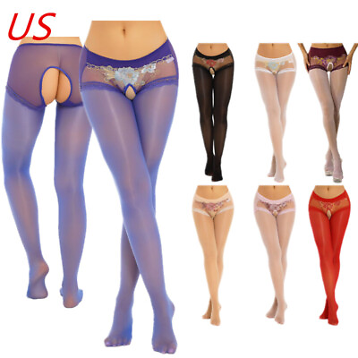 #ad US Women Sexy Glossy Pantyhose Thigh High Stockings Sheer Hollow Out Silk Tights $8.27