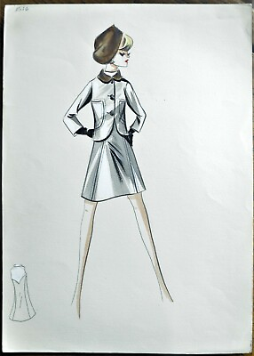 #ad Sketch Original Made by Hand Dress Fashion Years 50 60 Model Gress $35.77