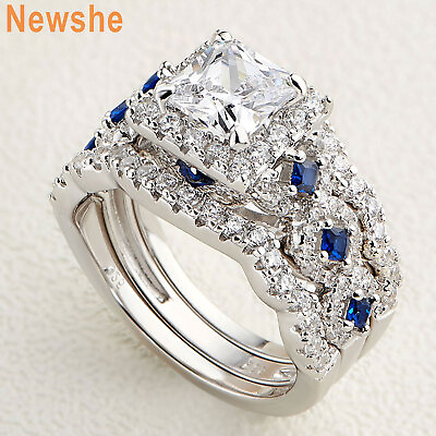 #ad Newshe Women Jewelry Sapphire Engagement Rings Wedding Ring Set Sterling Silver $44.99