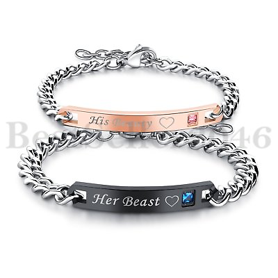#ad His Beauty Her Beast His and Hers Matching Set Stainless Steel Couple Bracelet $12.99