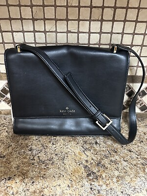 #ad Kate Spade New York Black Tan Leather Satchel Shoulder Bag Purse Handbag $45.00