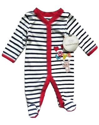 #ad Koala Baby Footed One Piece Navy Blue Striped Jump Suit Unisex Cotton New $12.99