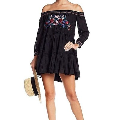 #ad Free People Sunbeams Minidress in Black Floral Embroidered Size Small Sz S New $60.00