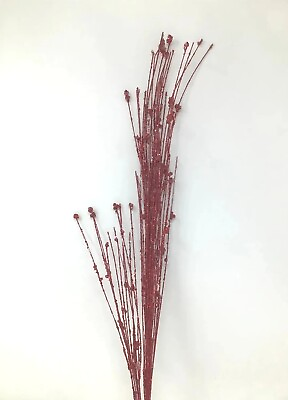 #ad Vintage Christmas Pick Red Sparkly Floral Arrangement Basket Filler Stem 33” NOS $14.50