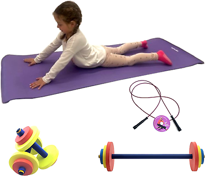 #ad Fun amp; Fitness for Kids® Complete Fitness Set Dumbbells Barbell Set Foam Yoga $94.62